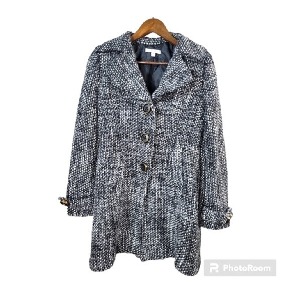 Cabi Black White Tweed Coat Wool Blend Womens Size Medium